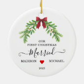  Married First Christmas Mistletoe Holiday Keramik Ornament (Hinten)