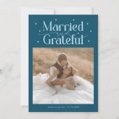 Married & Grateful Wedding Photo Teal Dankeskarte (Vorderseite)