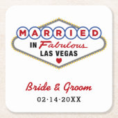 Married in Fabulous Las Vegas Red Wedding Monogram Rechteckiger Pappuntersetzer (Vorderseite)