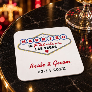 Married in Fabulous Las Vegas Red Wedding Monogram Rechteckiger Pappuntersetzer