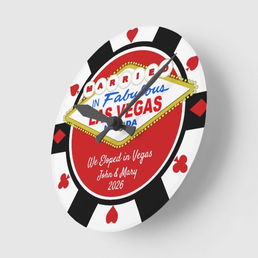 Married in Vegas Poker Chip Look Wall Clock Runde Wanduhr (Winkel)
