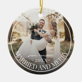 Married & Merry First Chirstmas Custom Photo Keramik Ornament