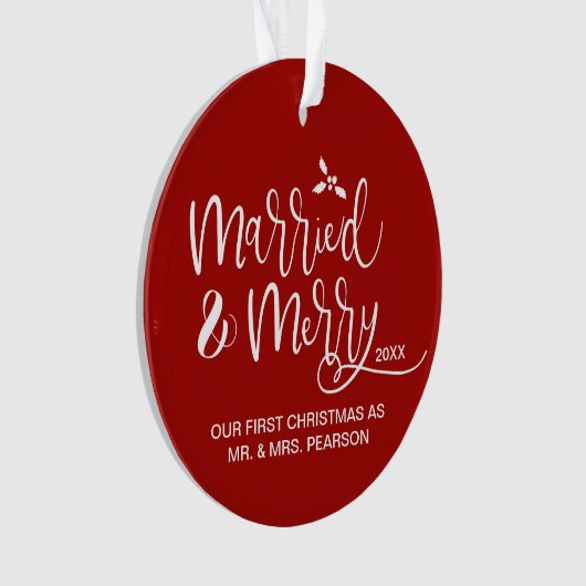 Married & Merry First Christmas double sided red Ornament (Vorderseite)