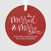 Married & Merry First Christmas double sided red Ornament (Rückseite)