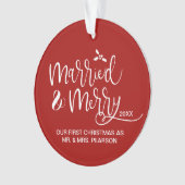 Married & Merry First Christmas double sided red Ornament (Vorderseite)