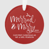 Married & Merry First Christmas double sided red Ornament (Vorderseite)