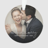 Married & Merry Heart Script Modern Custom Wedding Ornament (Vorderseite)