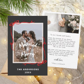 Married Merry Red Bows 2 Photos Wedding Christmas Dankeskarte