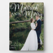 Married Merry Wedding Foto von Elegant White Scrip Fotoplatte (Vorderseite)