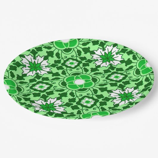 Marrokanischer Blumenstrauß, Smaragd und Limetteng Pappteller (Schrägansicht)