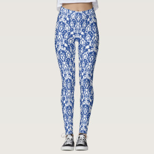 Marrokanisches Blau und Weiß Moderne Casbah Damask Leggings