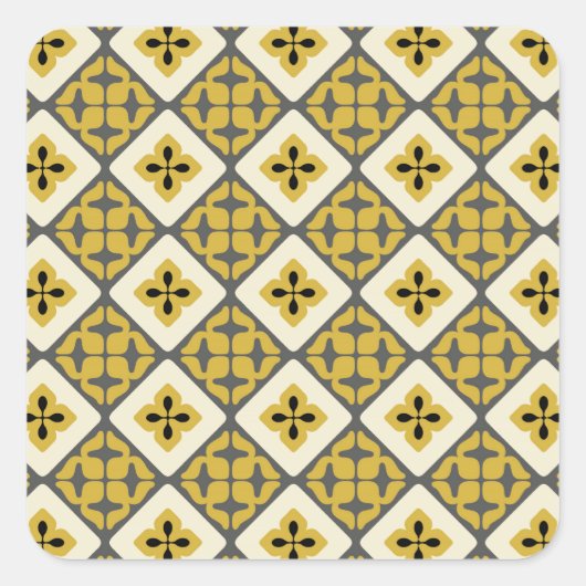 Marrokanisches Blumenmuster, gelb-schwarz Quadratischer Aufkleber (Vorderseite)