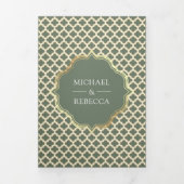 Marrokanisches Quatrefoil Boho Sage Green Arch Wed Dreifach Gefaltete Einladung (Cover)