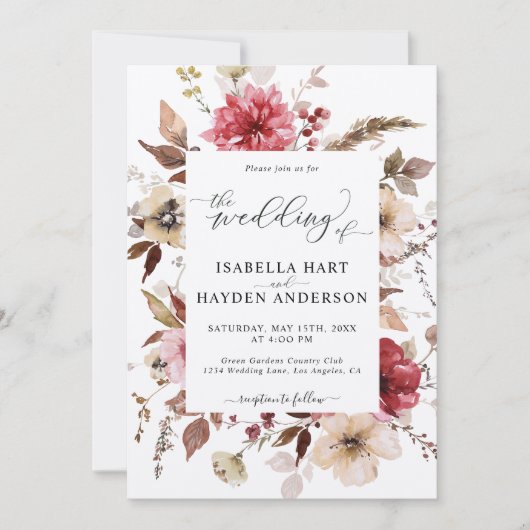 Marron Red Blush Pink Alle in 1 QR Code Hochzeit Einladung (Vorderseite)