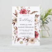 Marron Red Blush Pink Alle in 1 QR Code Hochzeit Einladung (Stehend Vorderseite)