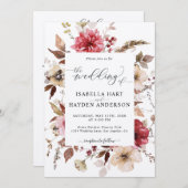 Marron Red Blush Pink Alle in 1 QR Code Hochzeit Einladung (Vorne/Hinten)