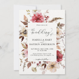 Marron Red Blush Pink Alle in 1 QR Code Hochzeit Einladung