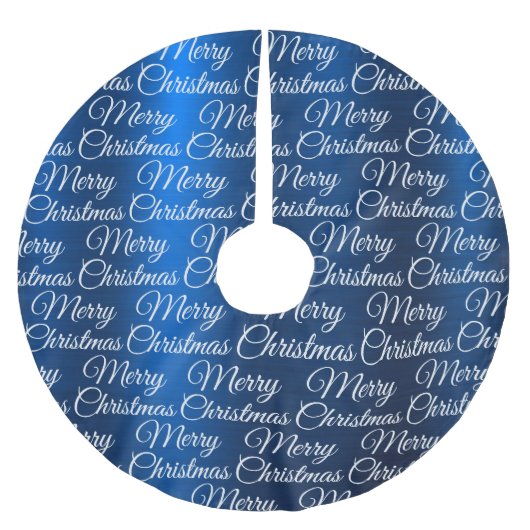 Marry Christmas White Snowflakes Navy Blue Polyester Weihnachtsbaumdecke (Vorderseite)