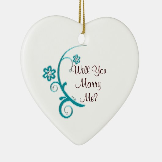 Marry Me Aqua Blume Verlobung Keramik Ornament (Rechts)