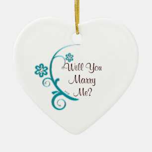 Marry Me Aqua Blume Verlobung Keramik Ornament