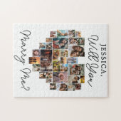 Marry Me Heart Couple Foto Collage Modernes Skript Puzzle (Horizontal)