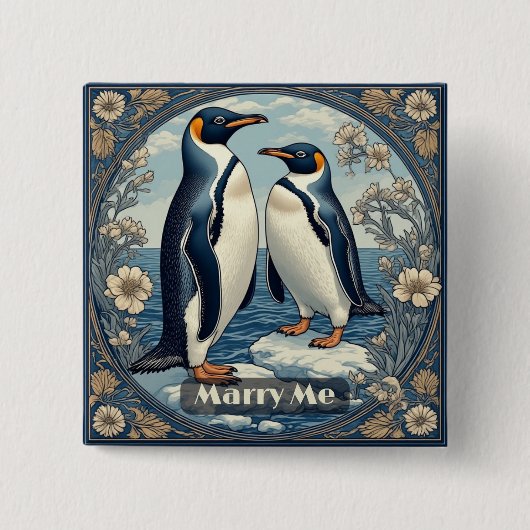 Marry Me Penguin Ice Bird Snow Glacier Winter Lake Button (Vorderseite)