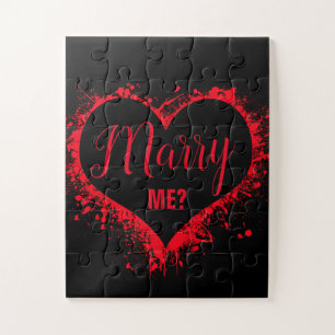 "MARRY ME?" Red Heart on Black Vorschlag Puzzle