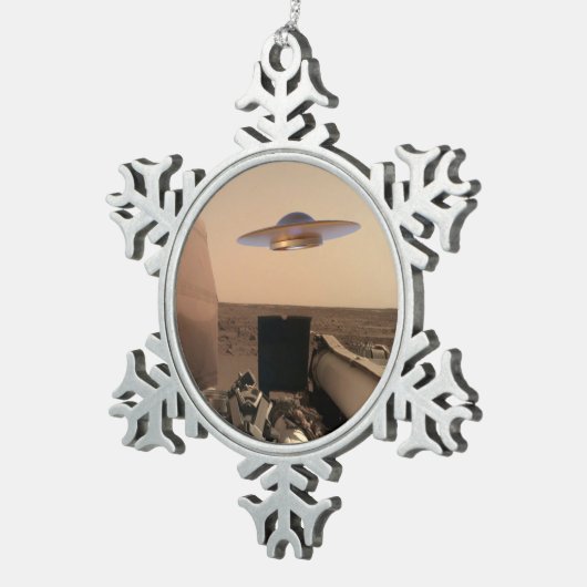 Mars InSight Alien UFO Saucer Begegnung Schneeflocken Zinn-Ornament (Rechts)