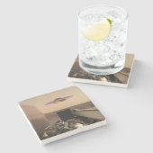 Mars InSight Alien UFO Saucer Begegnung Steinuntersetzer (Seitenansicht)