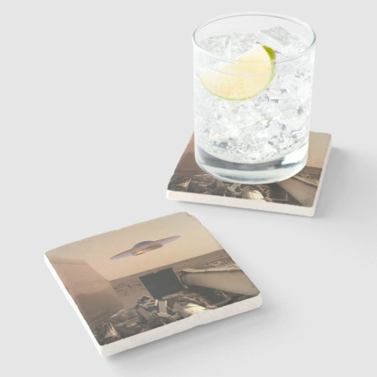 Mars InSight Alien UFO Saucer Begegnung Steinuntersetzer (Seitenansicht)