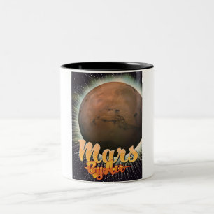 Mars mit Vintagem Flugplakat Zweifarbige Tasse