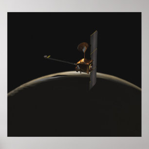 Mars-Odysseeraumfahrzeug über Marssonnenaufgang Poster