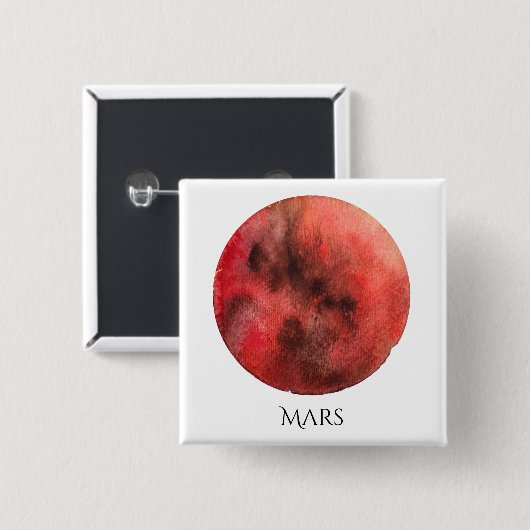Mars-Planetwatercolor-Quadrat-Knopf Button (Vorne & Hinten)