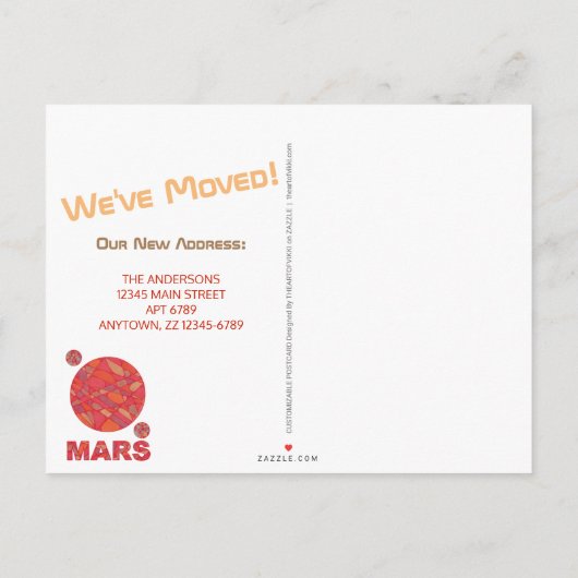 Mars Red Planet Funny Space Thema Moving Ankündigungspostkarte (Rückseite)