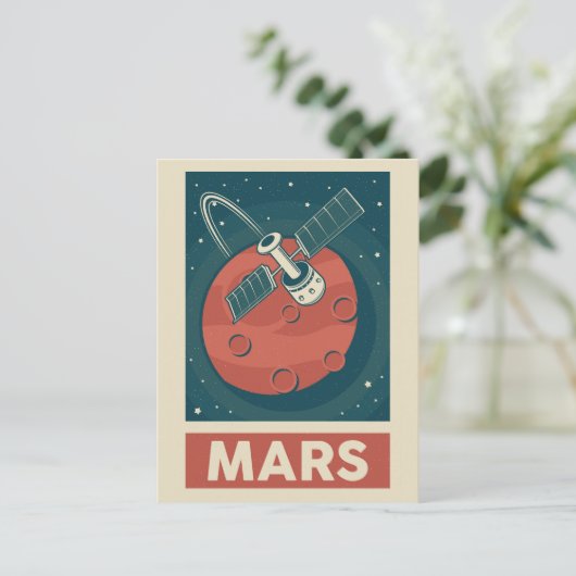 Mars Retro Galaxy Satellite Postkarte (Stehend Vorderseite)