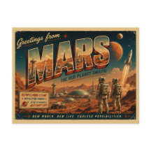 Mars Retro Sci-Fi Postkarte | Vintage roter Planet