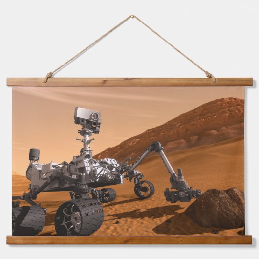 Mars Wissenschaftslabor Neugier Rover. Wandteppich Mit Holzrahmen (Vorne)