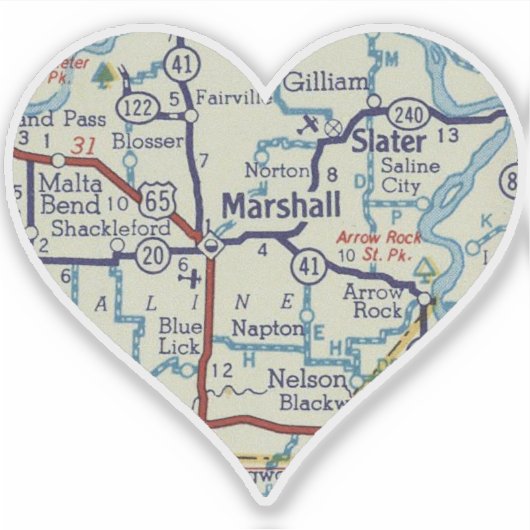Marsahall MO Retro Map Aufkleber (Vorderseite)