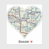 Marsahall MO Retro Map Aufkleber (Blatt)