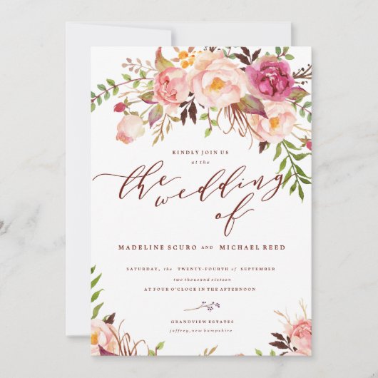 Marsala and Gold Boho Garden Wedding Einladung (Vorderseite)