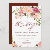 Marsala and Gold Boho Garden Wedding Einladung (Vorne/Hinten)