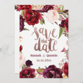 Marsala Aquarell Blume Romantische Kalligraphie Save The Date (Vorne/Hinten)