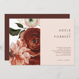 Marsala Autumn Floral   Blush Horizontal Wedding I Einladung