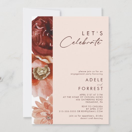 Marsala Autumn Floral | Blush Let's Celebrate Einladung (Vorderseite)