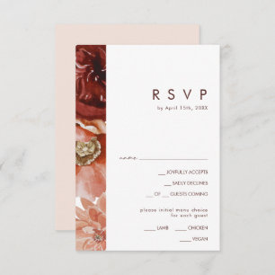 Marsala Autumn Floral Blush Menü Auswahl RSVP Kart