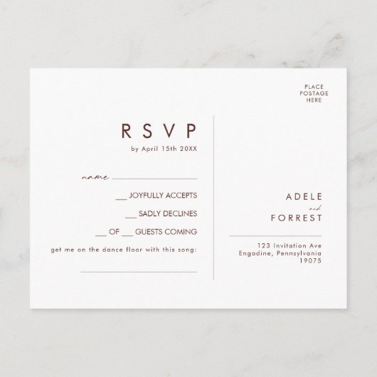 Marsala Autumn Floral Blush Song Request RSVP Card Postkarte (Rückseite)