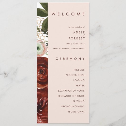 Marsala Autumn Floral | Blush Wedding Program Programm (Vorderseite)