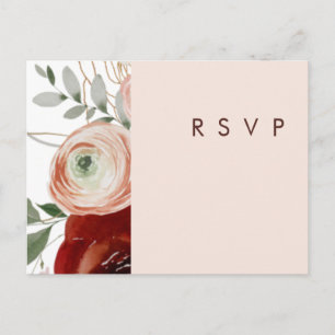 Marsala Autumn Floral   Blush Wedding RSVP Postkarte