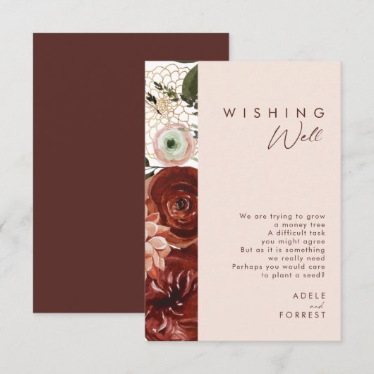 Marsala Autumn Floral | Blush Wedding wünscht sich Begleitkarte (Vorne/Hinten)