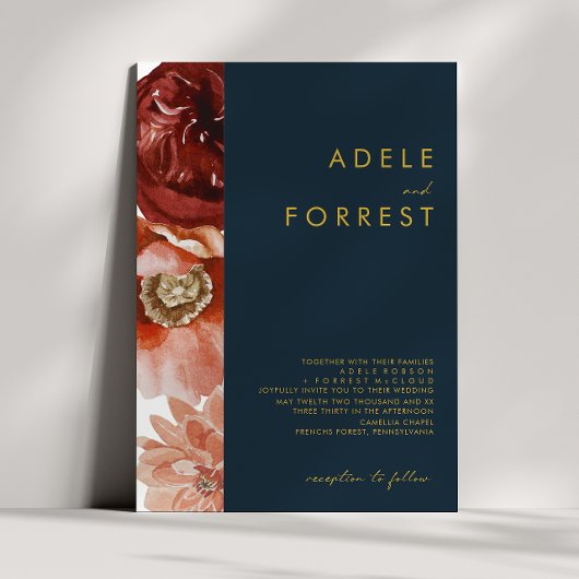 Marsala Autumn Floral | Einladung der Marine zur H